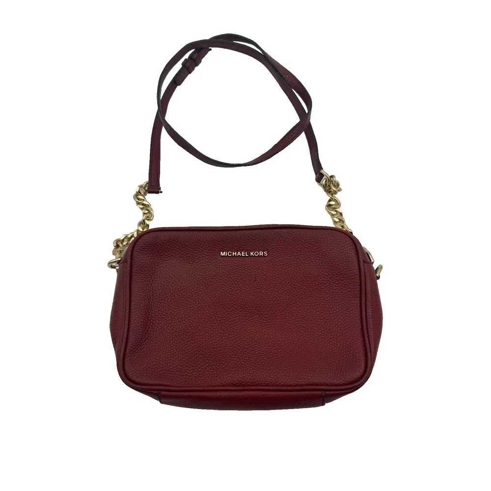 Michael Kors Ginny Shoulder Bag‎ Womens Maroon Pebbled Leather Crossbody Strap